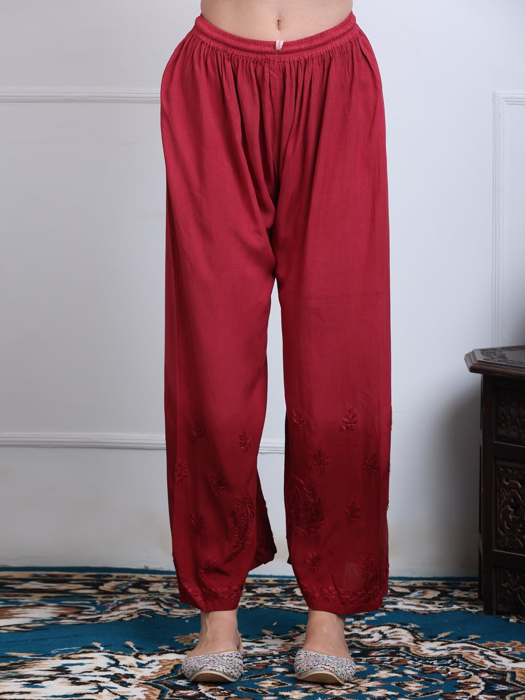 Maroon Lubna Shaded Rayon Kurti, Palazzo & Dupatta Set