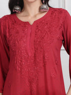 Maroon Lubna Shaded Rayon Kurti, Palazzo & Dupatta Set