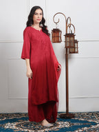 Maroon Lubna Shaded Rayon Kurti, Palazzo & Dupatta Set