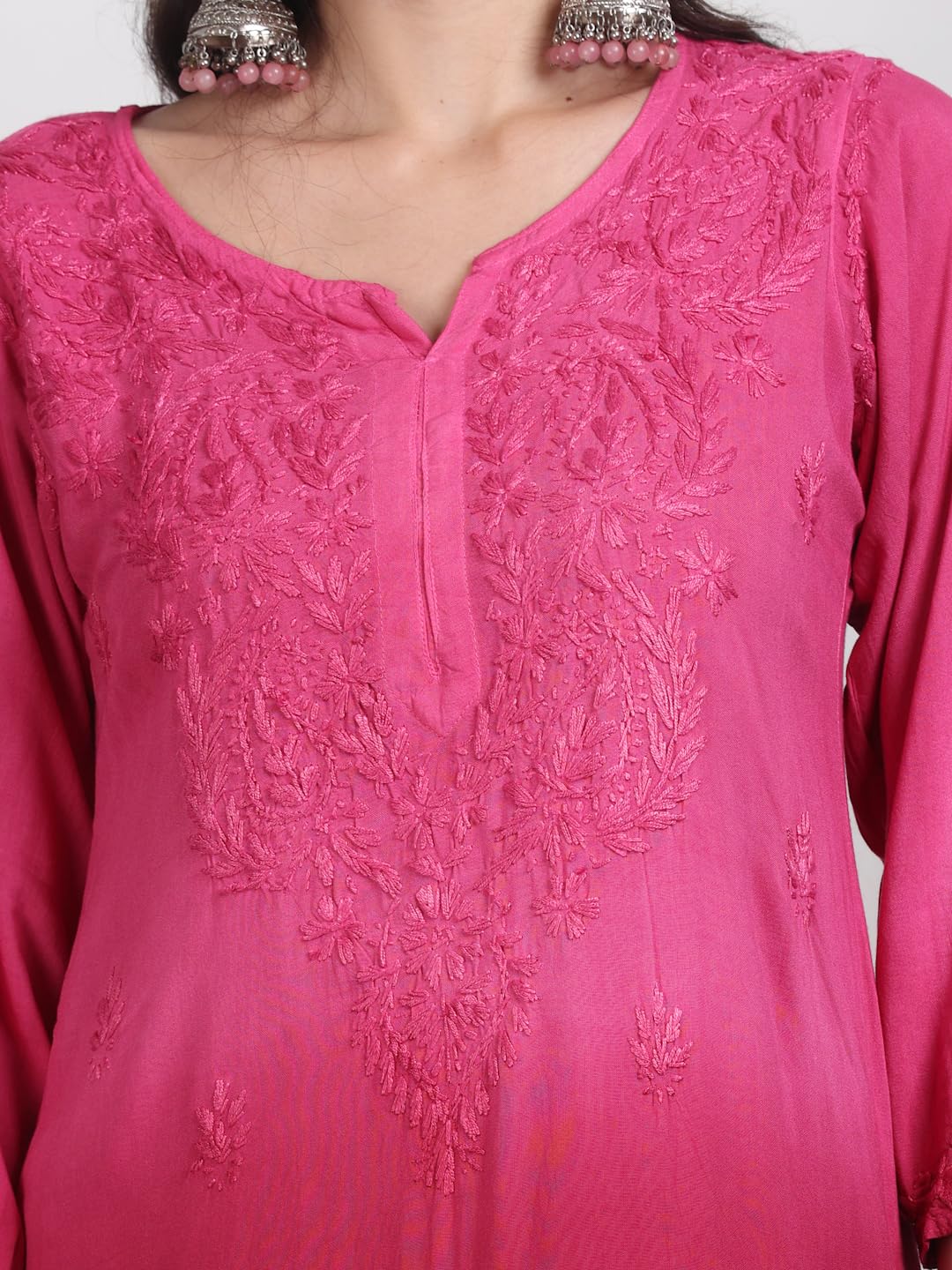 Pink Lubna Shaded Rayon Kurti, Palazzo & Dupatta Set