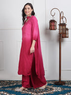 Pink Lubna Shaded Rayon Kurti, Palazzo & Dupatta Set