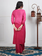 Pink Lubna Shaded Rayon Kurti, Palazzo & Dupatta Set