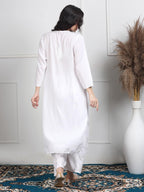 White Lubna Shaded Rayon Kurti, Palazzo & Dupatta Set