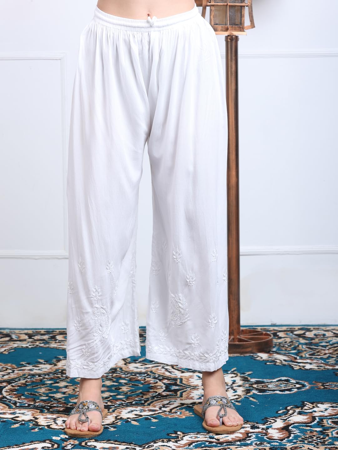 White Lubna Shaded Rayon Kurti, Palazzo & Dupatta Set