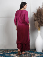 Wine Lubna Shaded Rayon Kurti, Palazzo & Dupatta Set