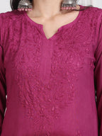 Wine Lubna Shaded Rayon Kurti, Palazzo & Dupatta Set