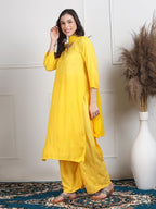 Yellow Lubna Shaded Rayon Kurti, Palazzo & Dupatta Set