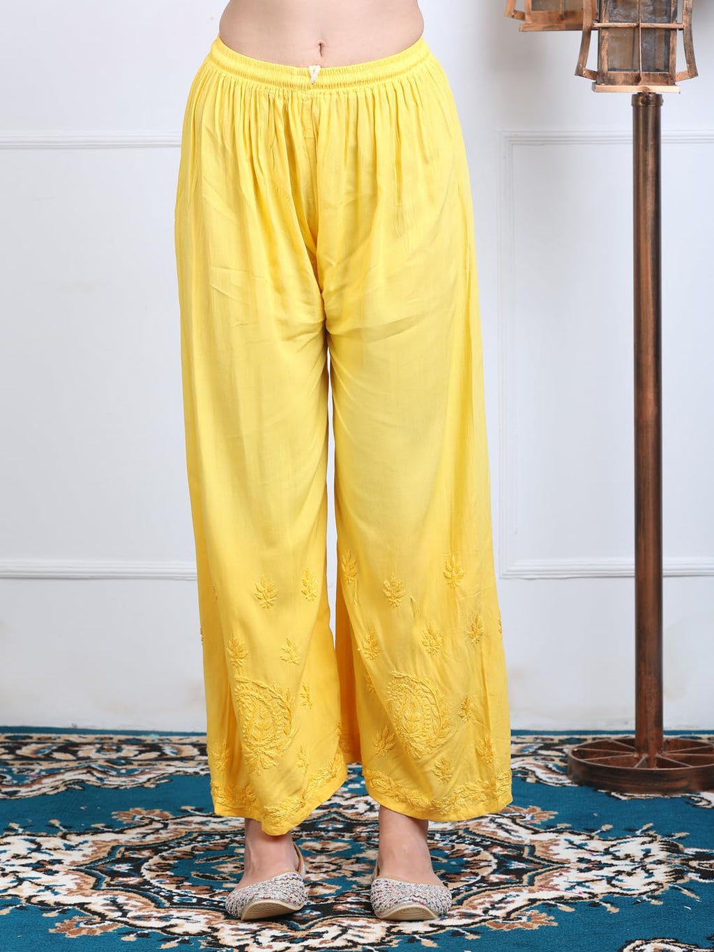 Yellow Lubna Shaded Rayon Kurti, Palazzo & Dupatta Set