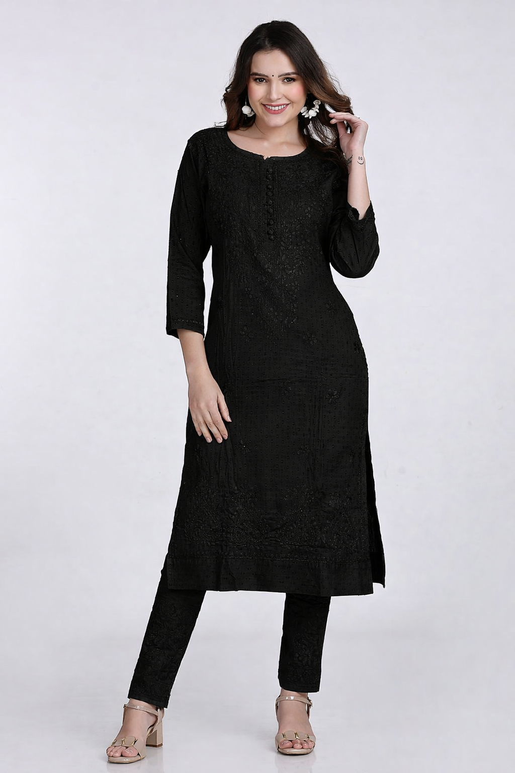 Black Kubra Dyed Cotton Kurti & Pant Set