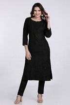 Black Kubra Dyed Cotton Kurti & Pant Set