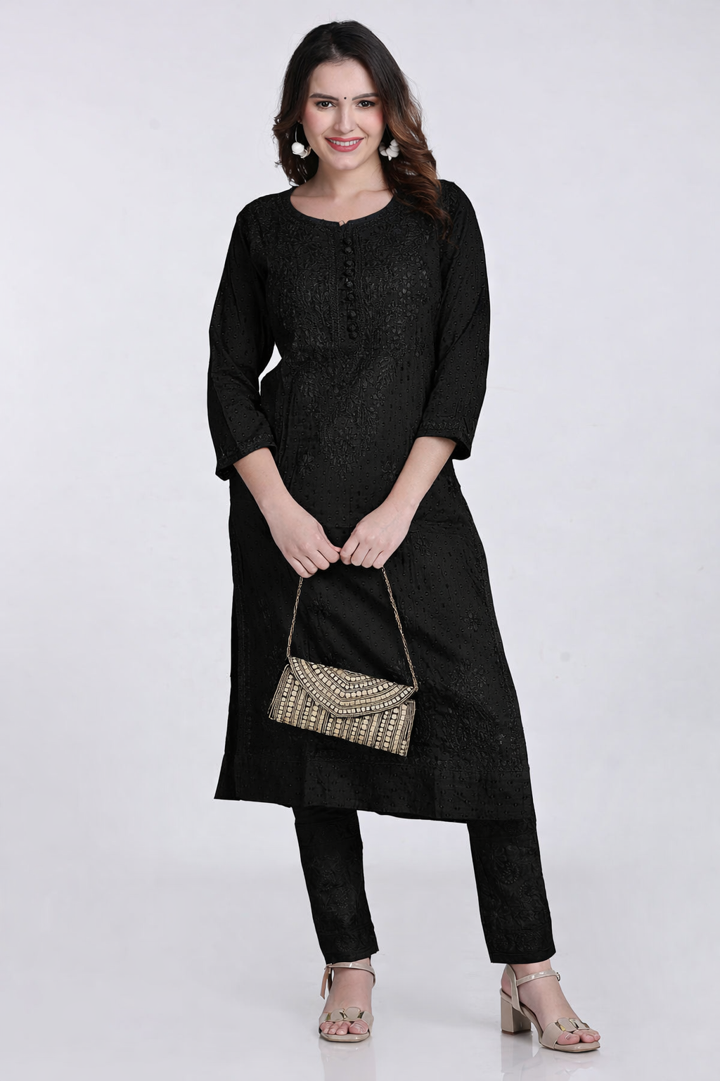 Black Kubra Dyed Cotton Kurti & Pant Set