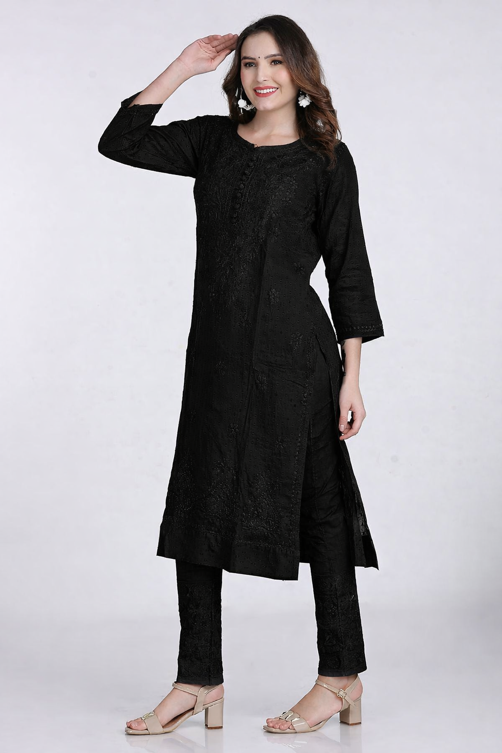 Black Kubra Dyed Cotton Kurti & Pant Set