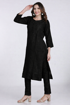 Black Kubra Dyed Cotton Kurti & Pant Set