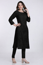 Black Kubra Dyed Cotton Kurti & Pant Set