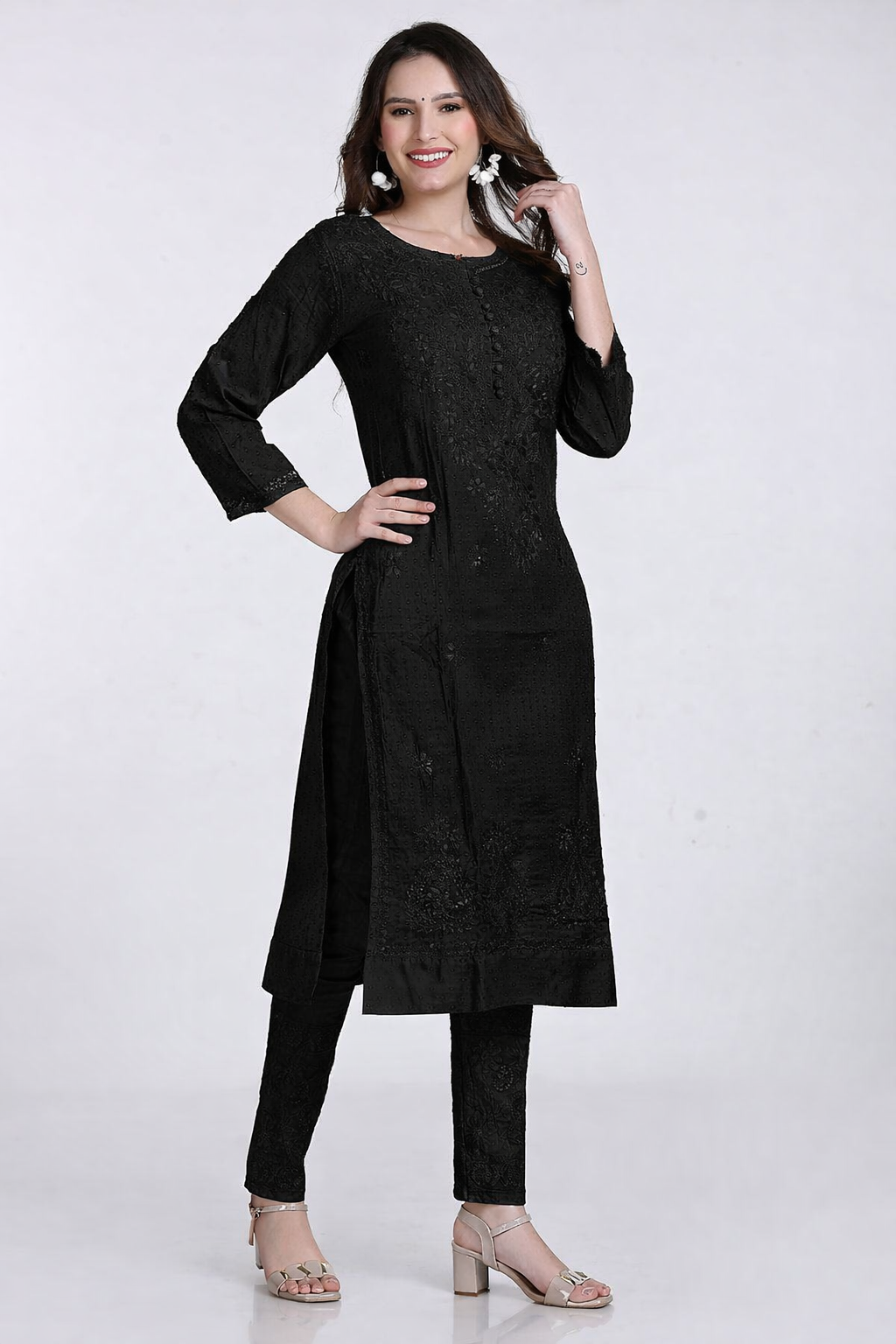 Black Kubra Dyed Cotton Kurti & Pant Set