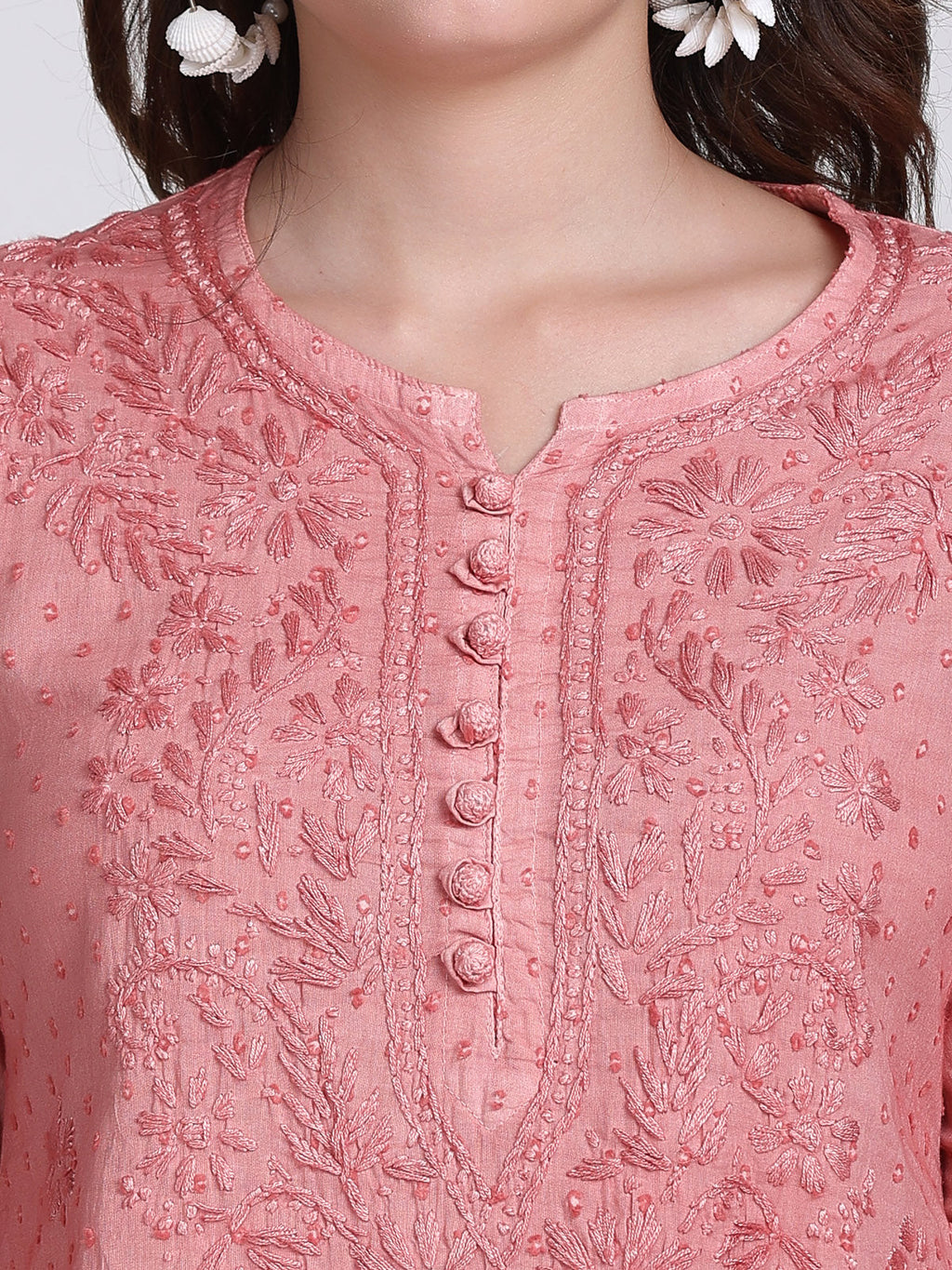 Nude Coral Kubra Dyed Cotton Kurti & Pant Set