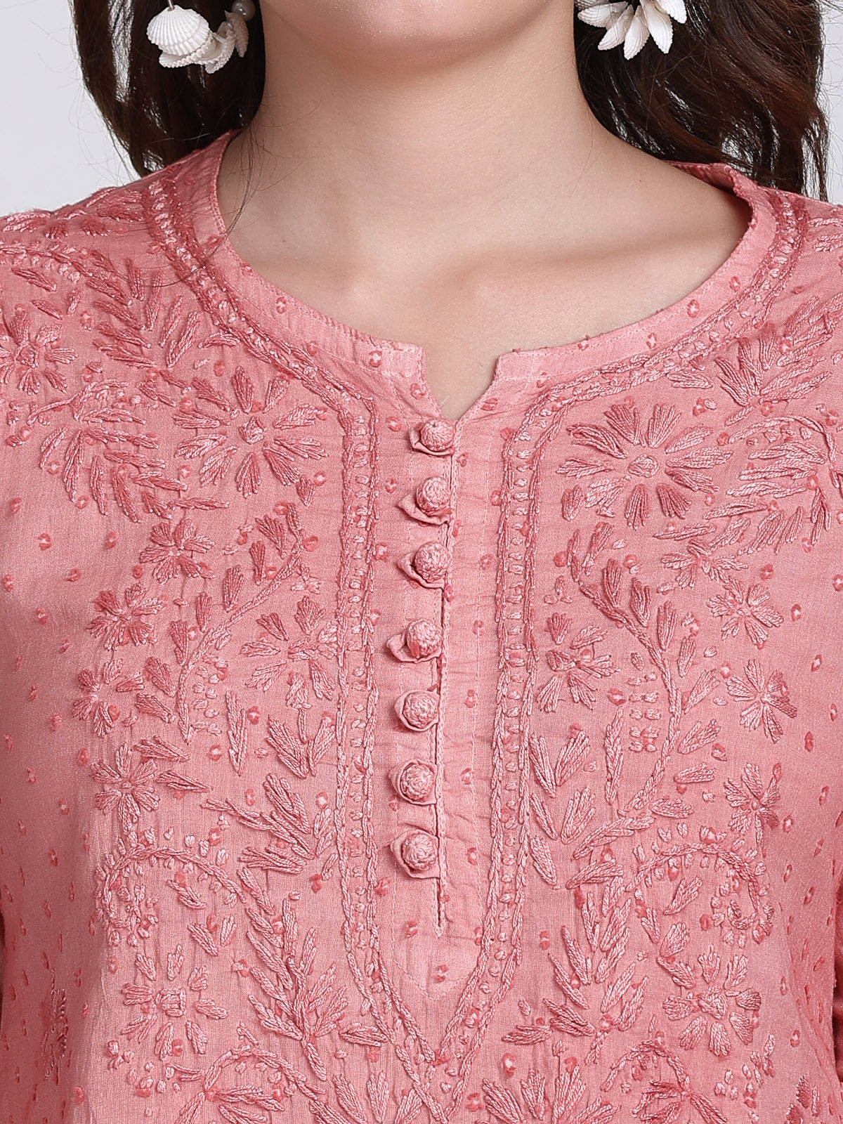 Nude Coral Kubra Dyed Cotton Kurti & Pant Set