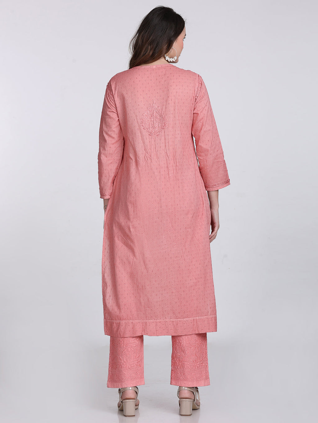 Nude Coral Kubra Dyed Cotton Kurti & Pant Set