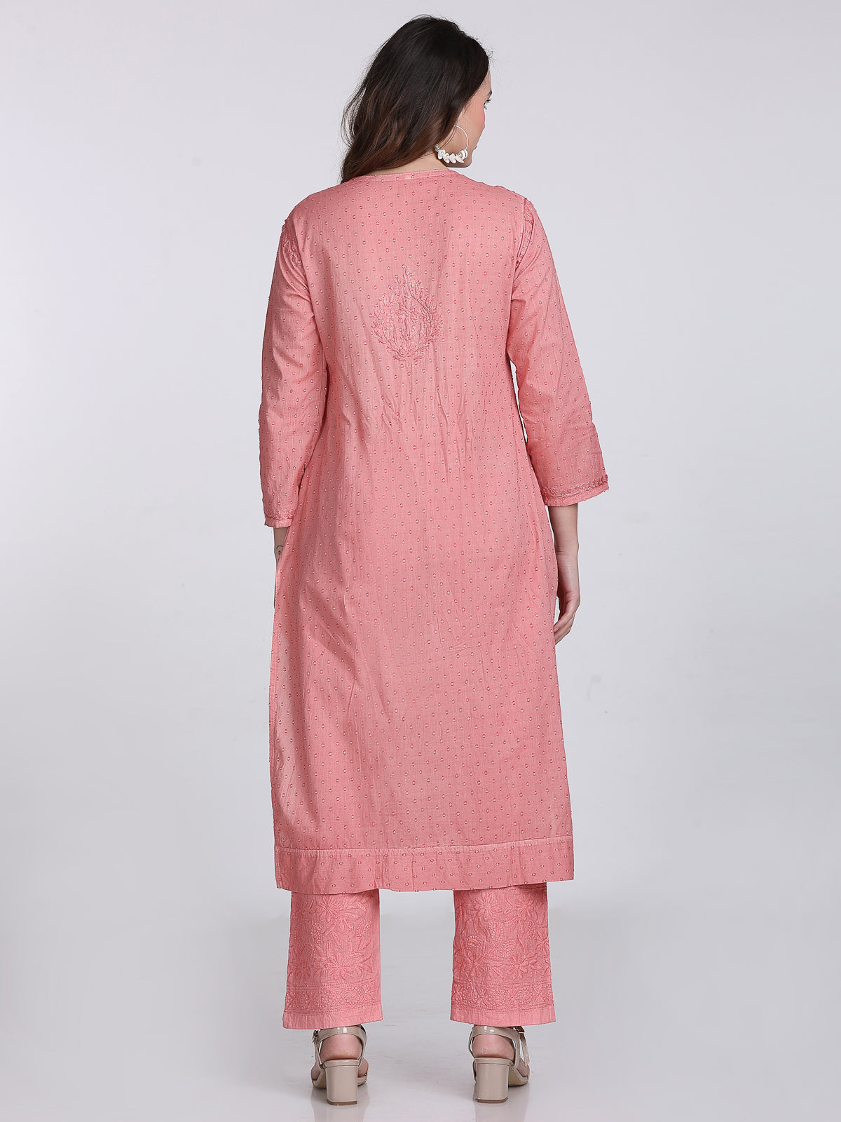 Nude Coral Kubra Dyed Cotton Kurti & Pant Set