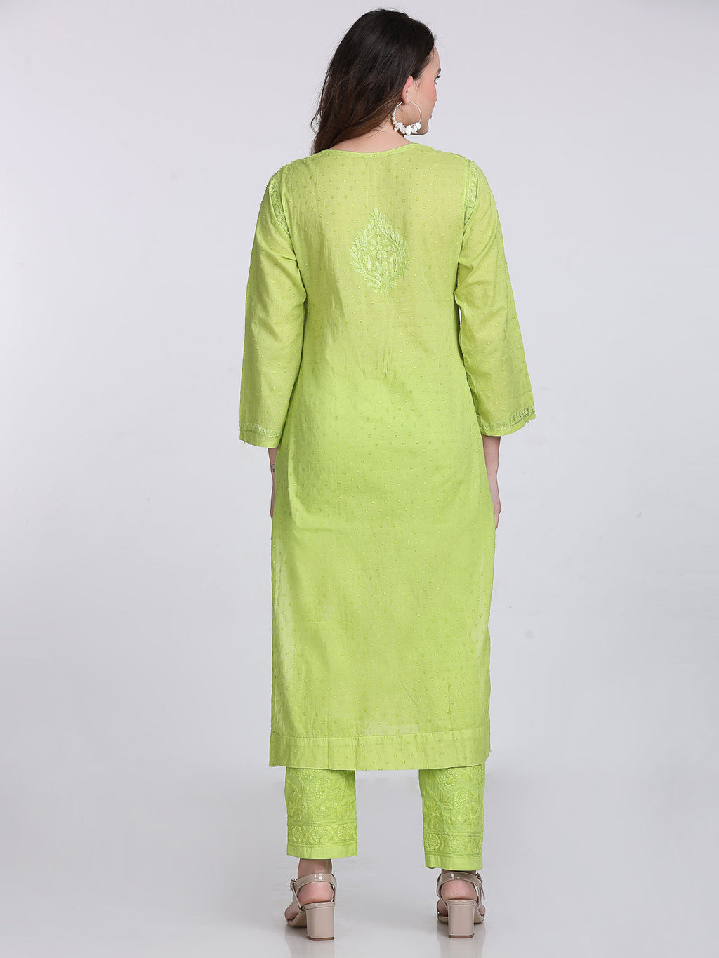Green Kubra Dyed Cotton Kurti & Pant Set