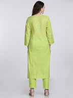 Green Kubra Dyed Cotton Kurti & Pant Set