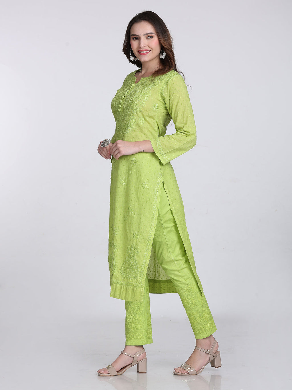 Green Kubra Dyed Cotton Kurti & Pant Set