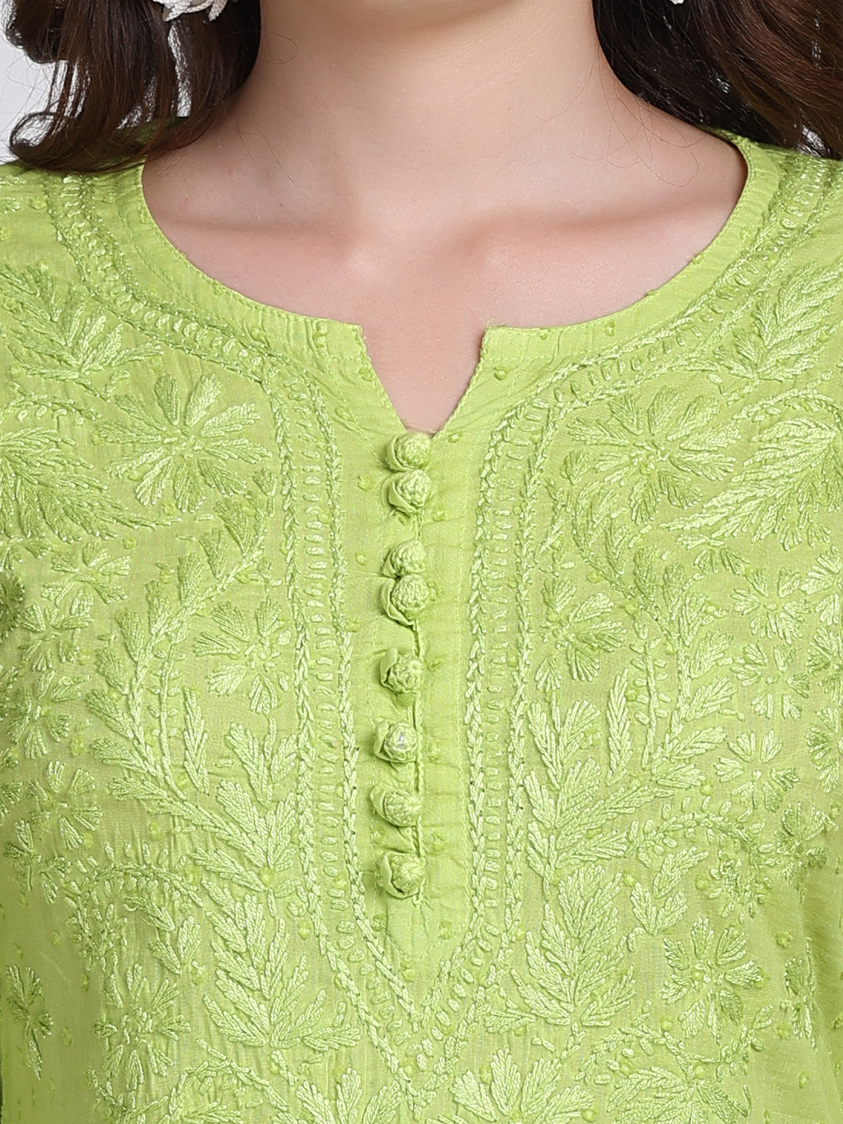 Green Kubra Dyed Cotton Kurti & Pant Set