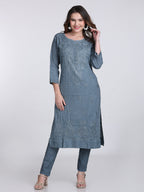 Gray Kubra Dyed Cotton Kurti & Pant Set