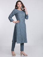 Gray Kubra Dyed Cotton Kurti & Pant Set
