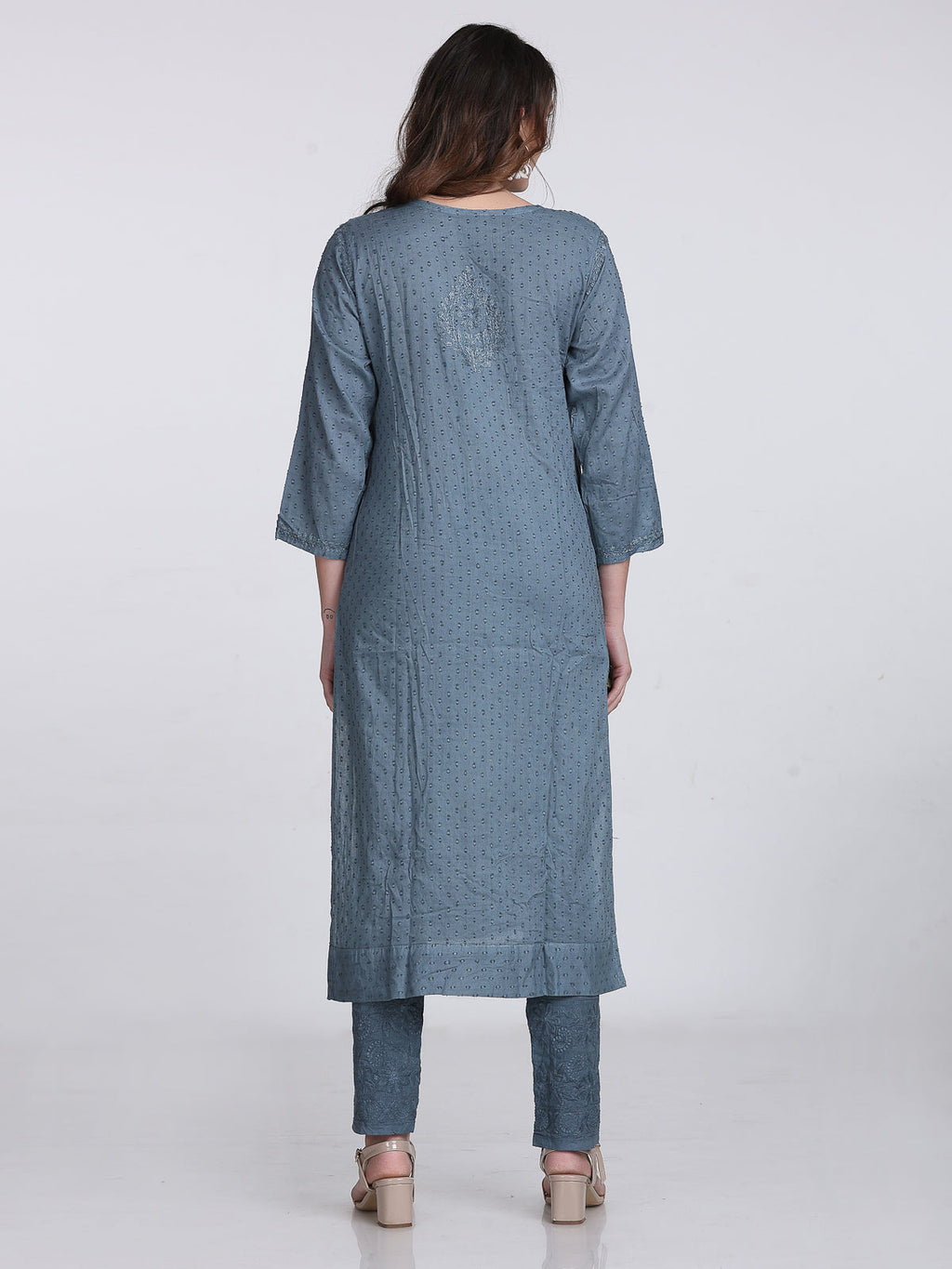 Gray Kubra Dyed Cotton Kurti & Pant Set