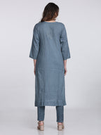 Gray Kubra Dyed Cotton Kurti & Pant Set