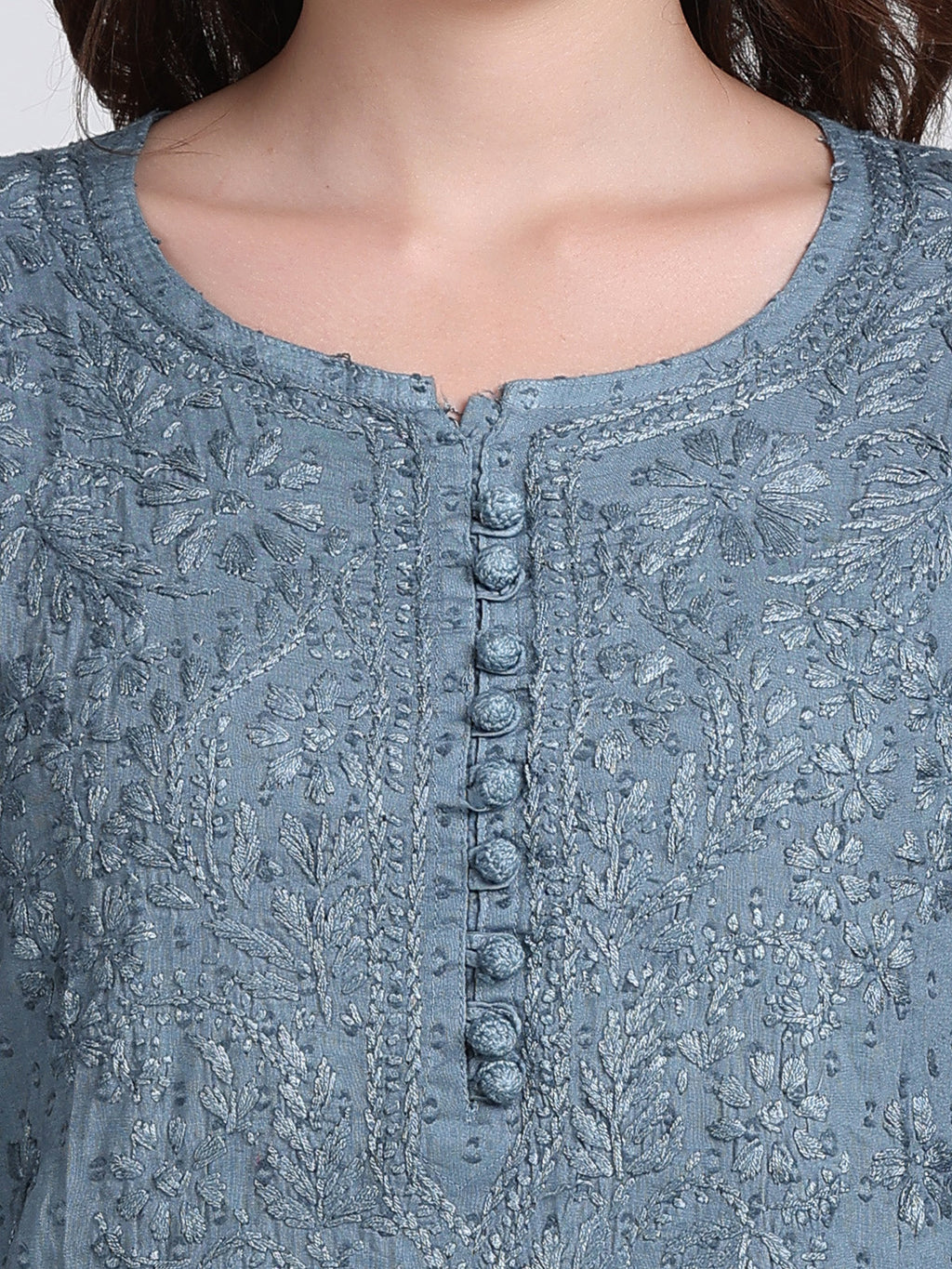Gray Kubra Dyed Cotton Kurti & Pant Set