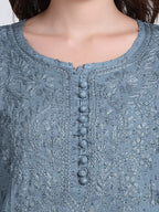 Gray Kubra Dyed Cotton Kurti & Pant Set