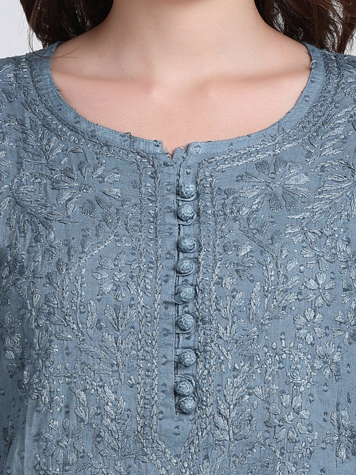Gray Kubra Dyed Cotton Kurti & Pant Set