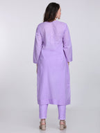 Purple Kubra Dyed Cotton Kurti & Pant Set