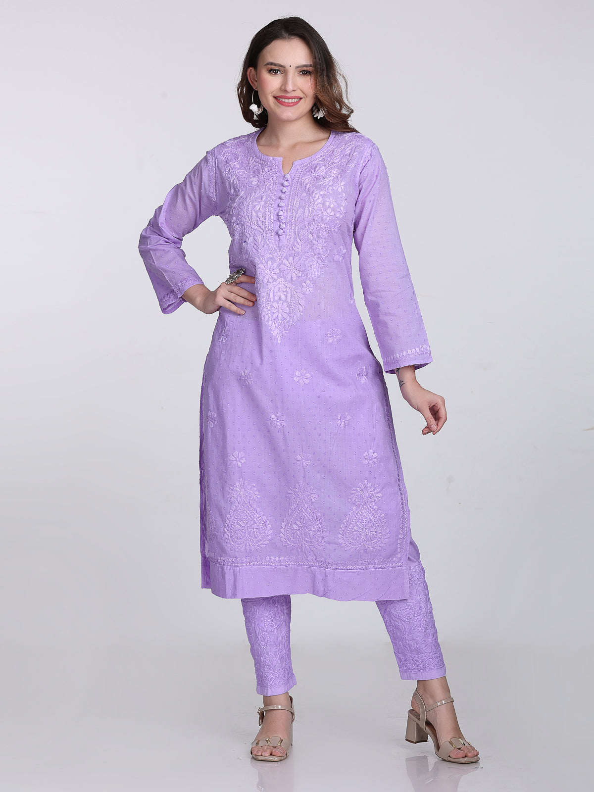 Purple Kubra Dyed Cotton Kurti & Pant Set