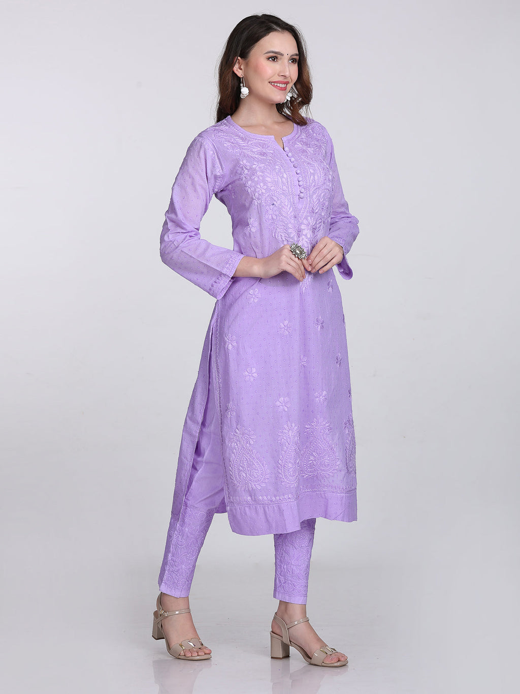 Purple Kubra Dyed Cotton Kurti & Pant Set