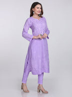 Purple Kubra Dyed Cotton Kurti & Pant Set