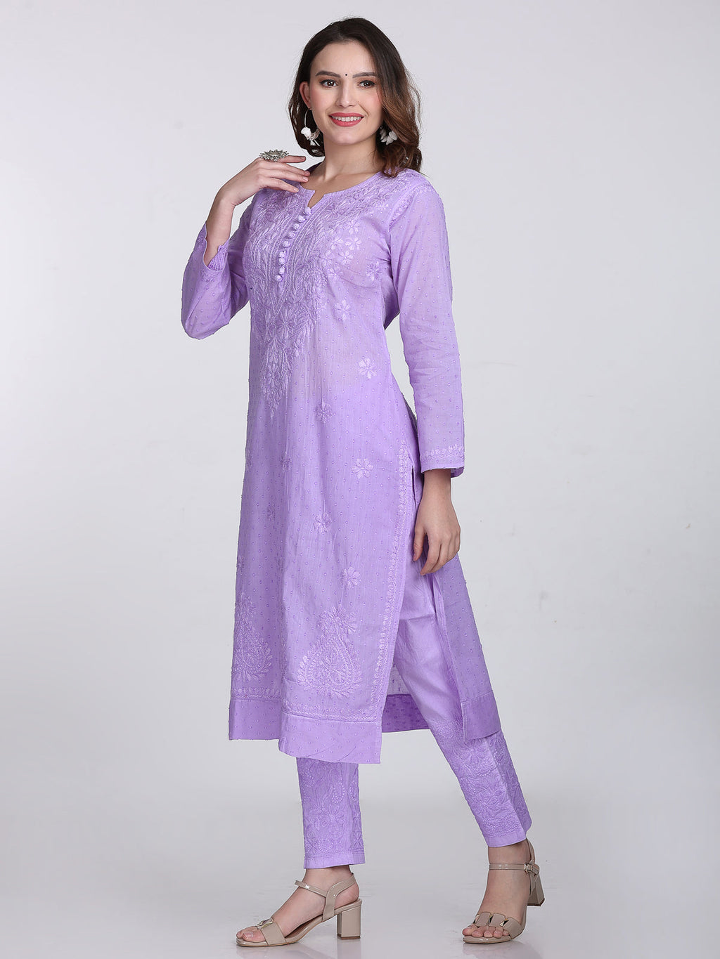 Purple Kubra Dyed Cotton Kurti & Pant Set