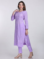 Purple Kubra Dyed Cotton Kurti & Pant Set
