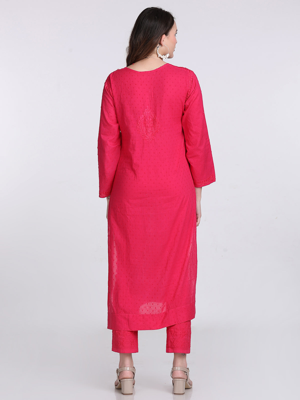 Magenta Kubra Dyed Cotton Kurti & Pant Set