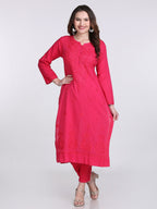 Magenta Kubra Dyed Cotton Kurti & Pant Set