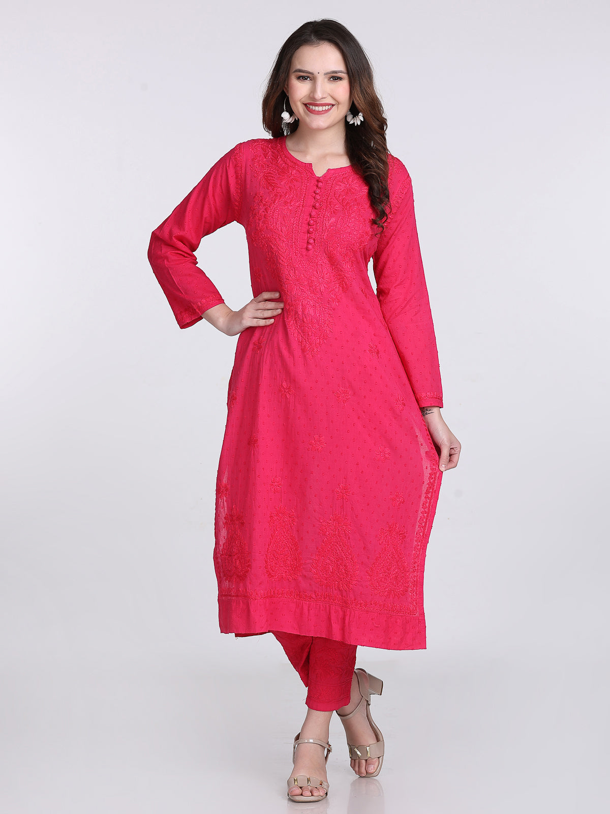 Magenta Kubra Dyed Cotton Kurti & Pant Set