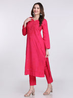 Magenta Kubra Dyed Cotton Kurti & Pant Set