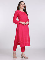Magenta Kubra Dyed Cotton Kurti & Pant Set