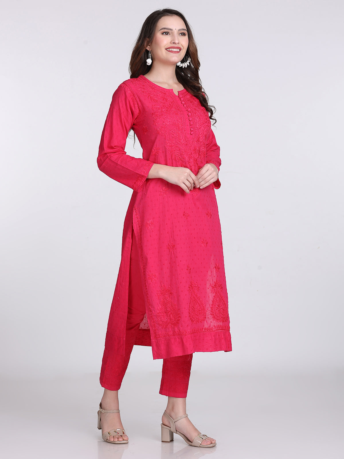 Magenta Kubra Dyed Cotton Kurti & Pant Set