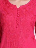 Magenta Kubra Dyed Cotton Kurti & Pant Set