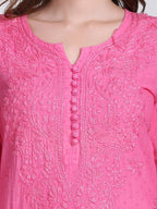 Pink Kubra Dyed Cotton Kurti & Pant Set