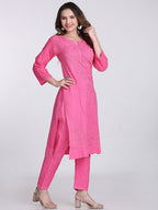 Pink Kubra Dyed Cotton Kurti & Pant Set