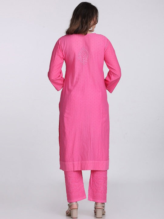 Pink Kubra Dyed Cotton Kurti & Pant Set
